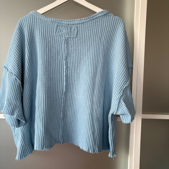 Pilcro Anthropologie Waffle Knit  Light Blue Cropped Top Sz M - Picture 6 of 6
